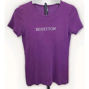 Vintage United Colors Of Benetton Women's M Top T-Shirt Purple 100% Cotton Basic